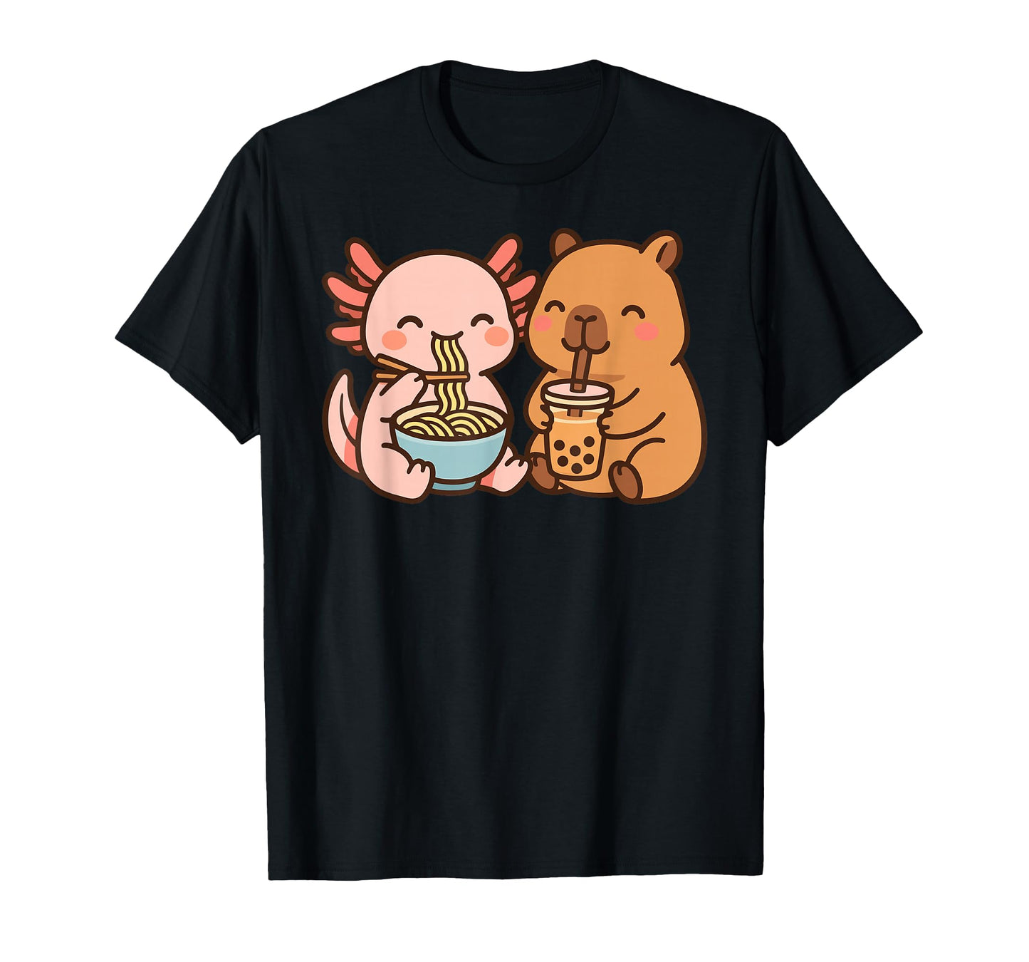 Capybara Axolotl Kawaii Kids Anime Boba Tea Ramen T-Shirt