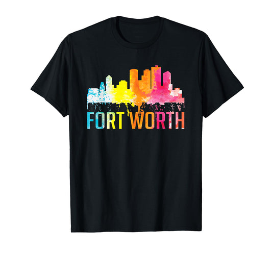 Fort Worth Texas Retro Watercolor Skyline Art Souvenir Gift T-Shirt
