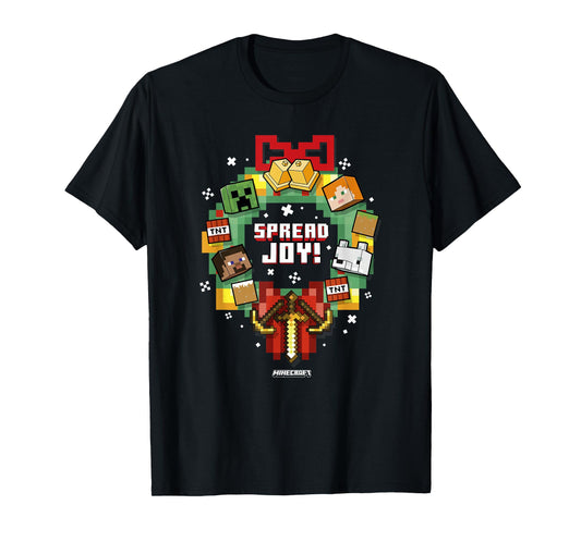 Minecraft Christmas Wreath Spread Joy T-Shirt