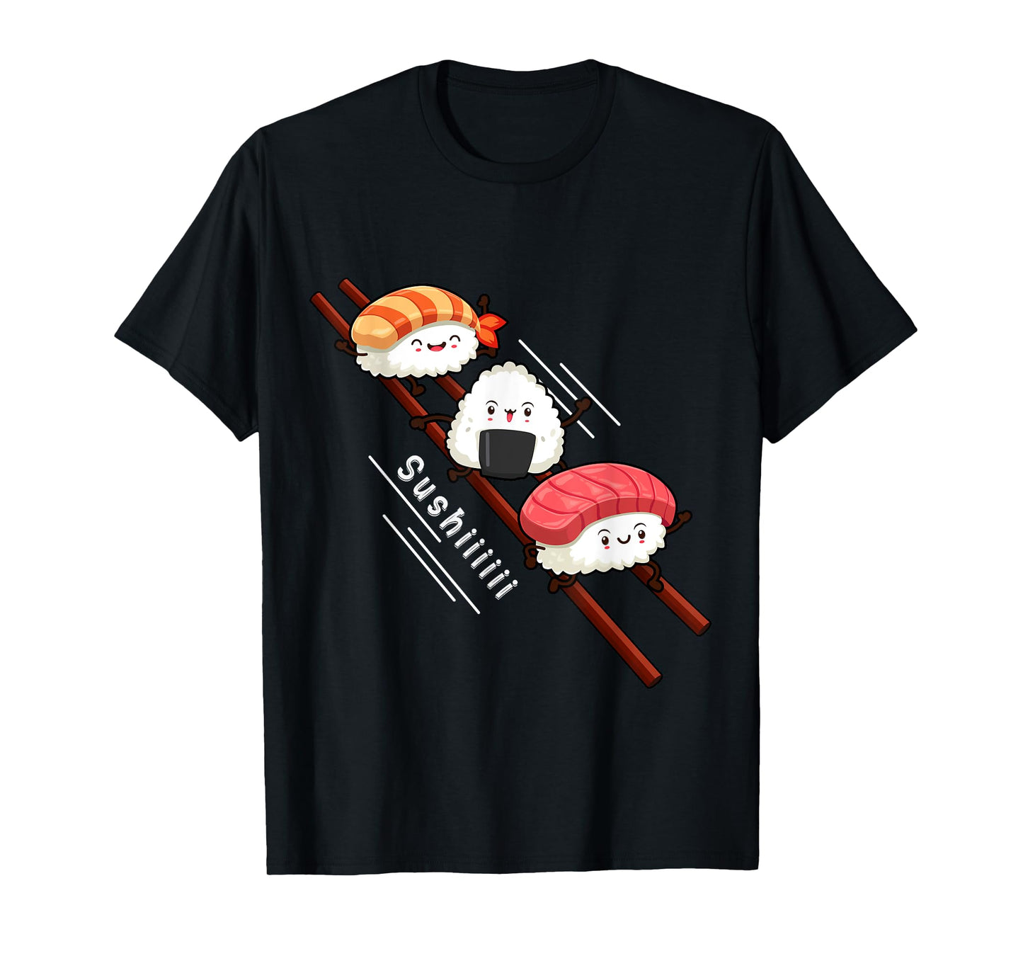 Sushi Sliding On Chopsticks Funny Kawaii Anime Japanese food T-Shirt