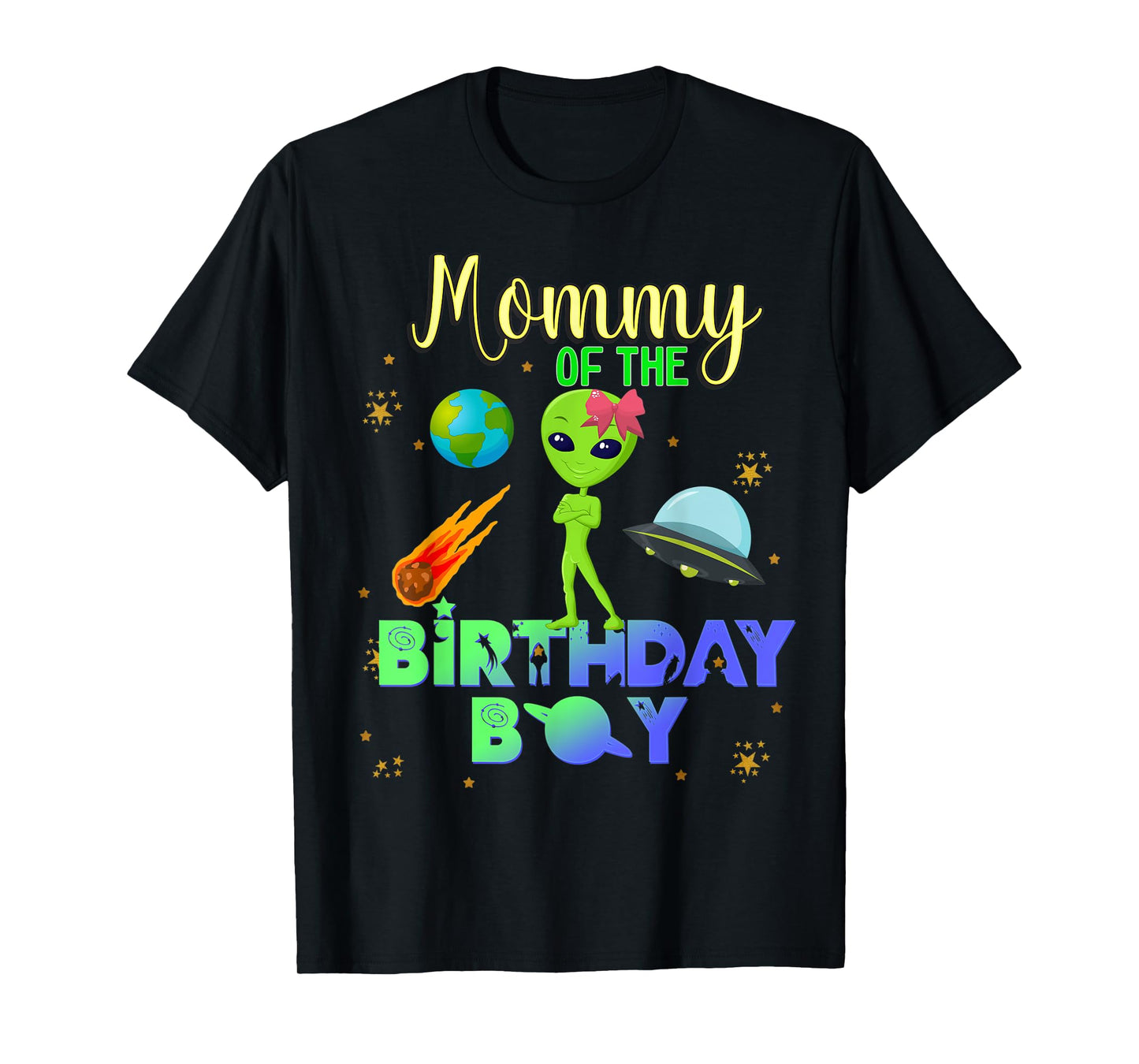 Alien Birthday Boy Party Theme Spaceship Mommy T-Shirt