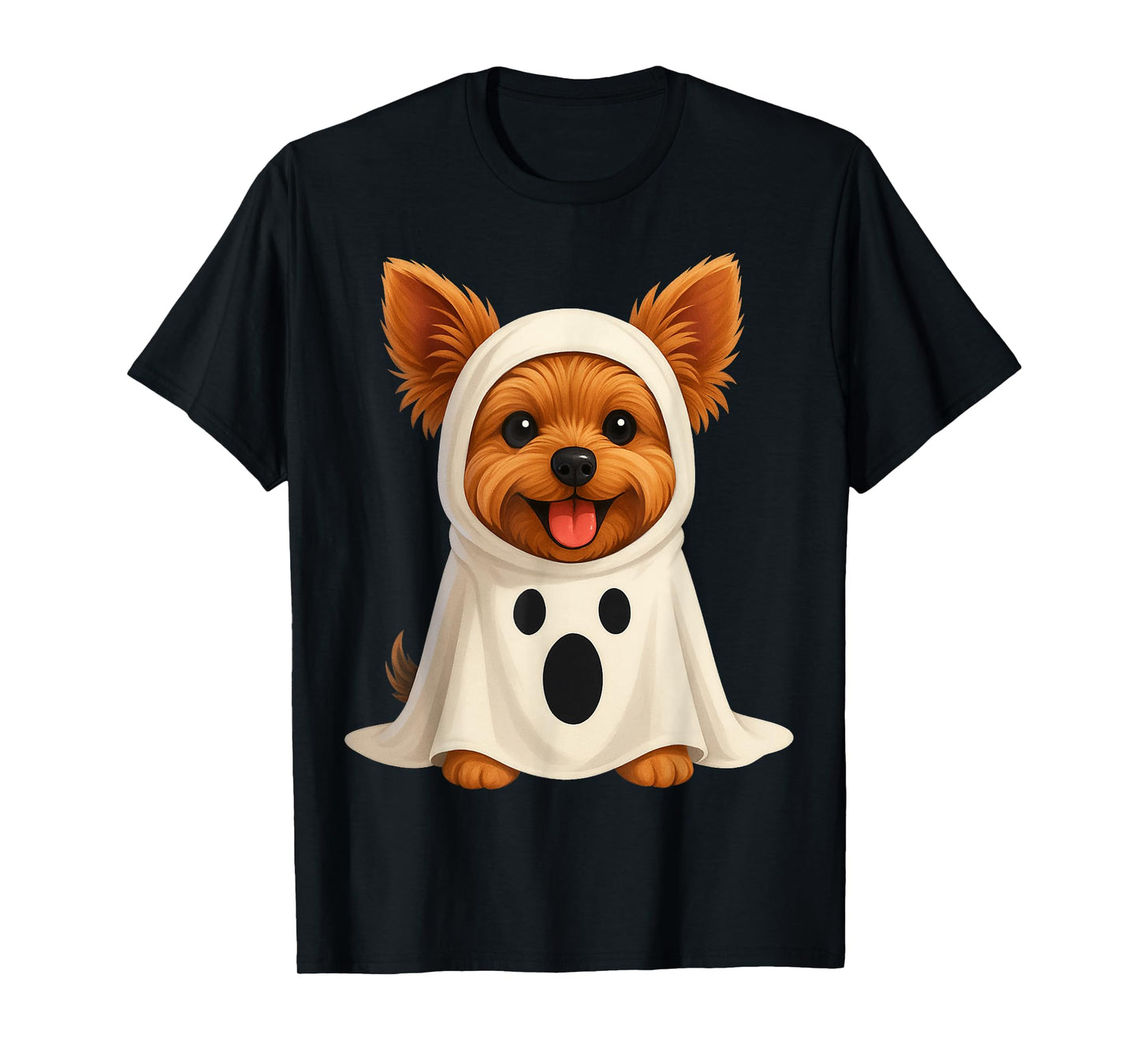 Cute Yorkie Ghost Halloween Costume Dog Art T-Shirt