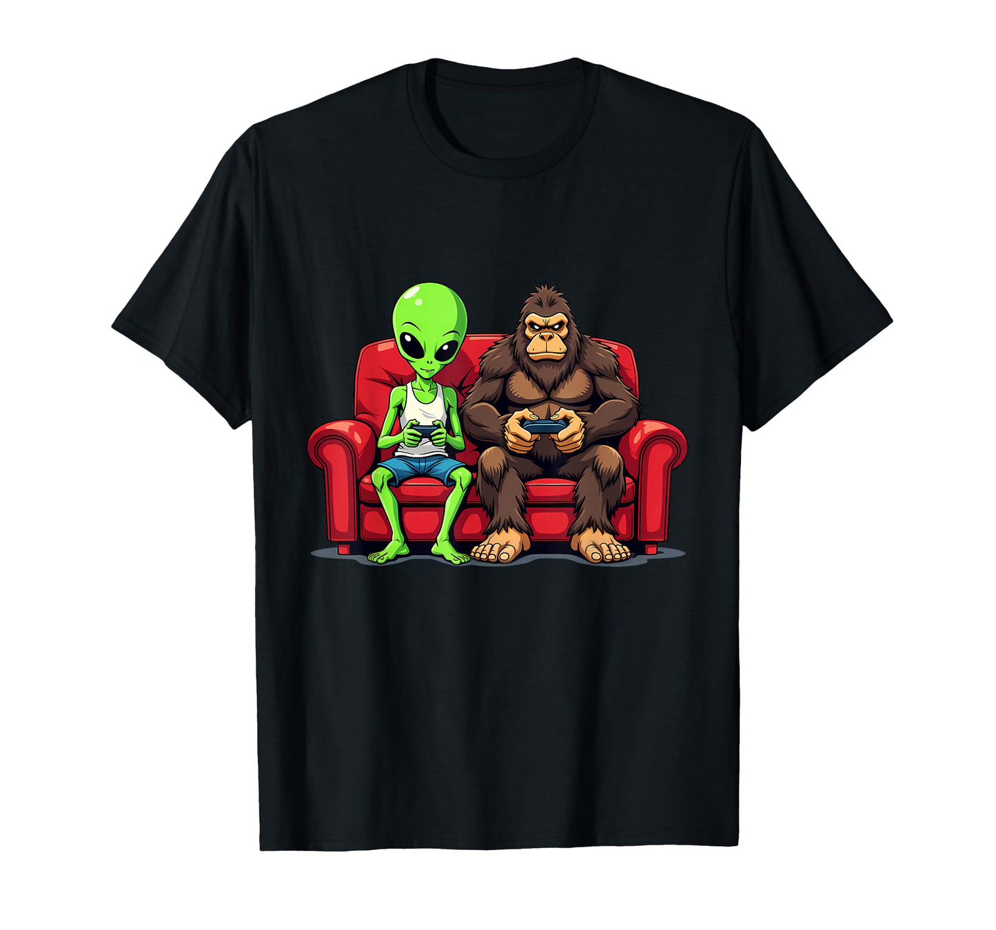 Funny Bigfoot Alien Sasquatch Gaming UFO Design T-Shirt