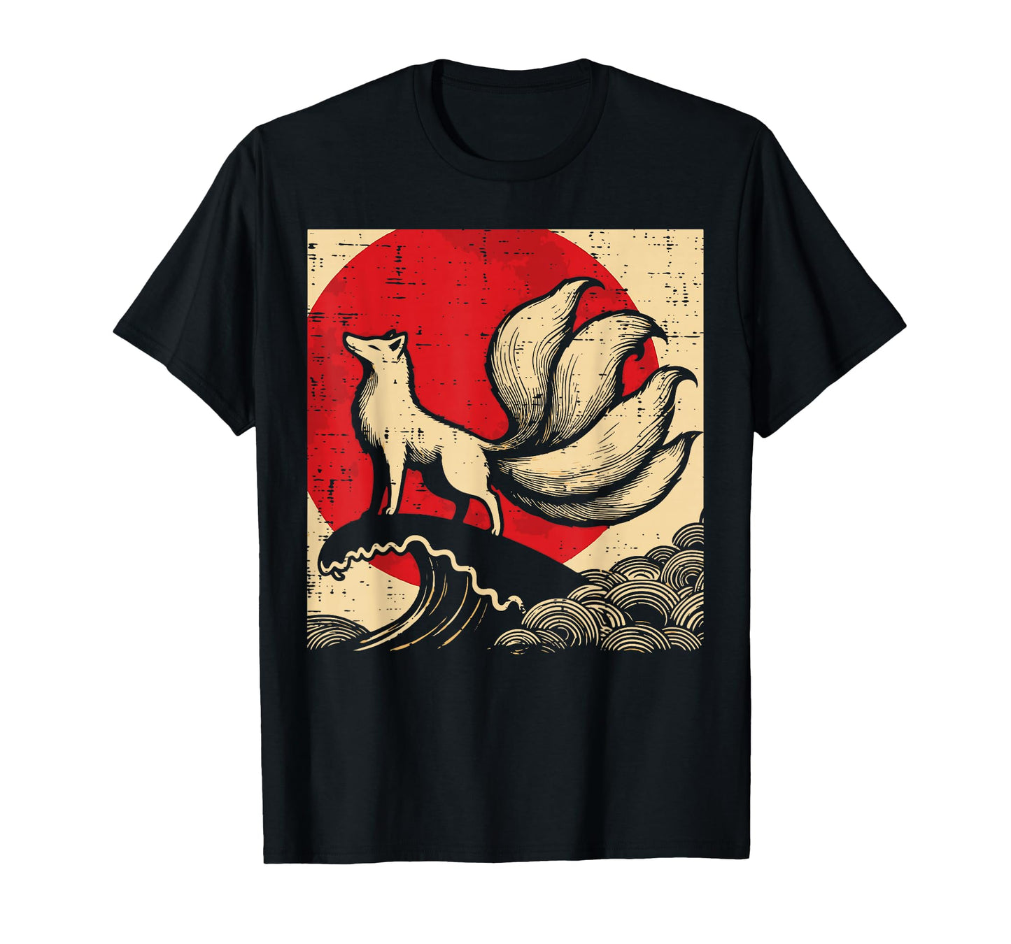 Nine Tailed Fox Red Sun Japanese Ukiyo-e Art Women Men Kids T-Shirt