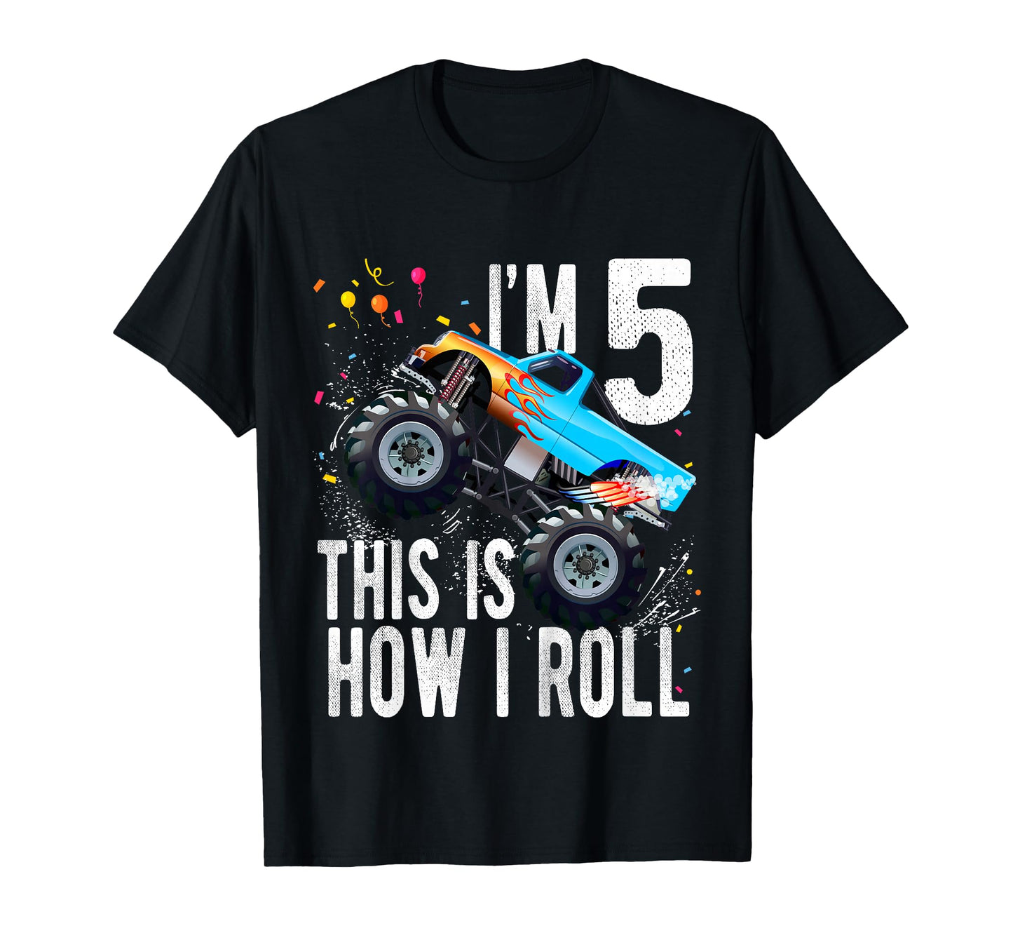 Kids 5 Year Old Shirt 5th Birthday Boy Monster Truck Car T-Shirt