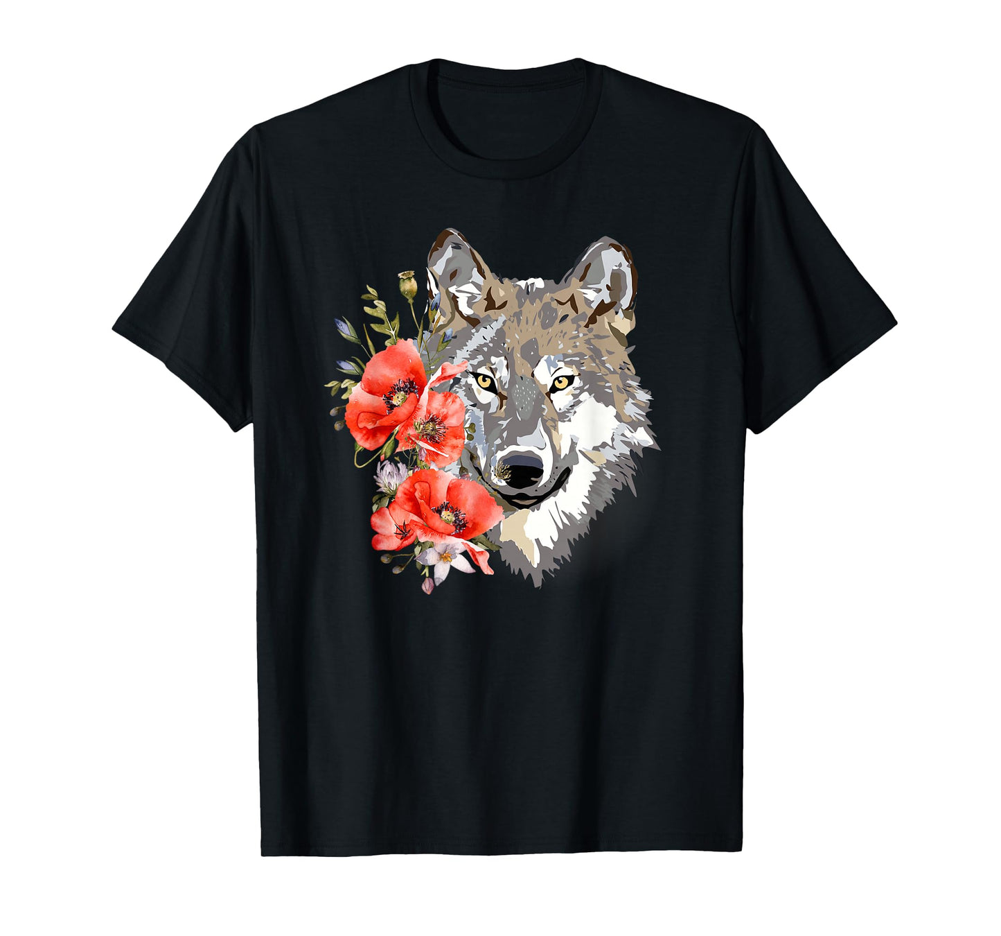 Wolf Cute Floral Graphic Wolves Women Girls T-Shirt