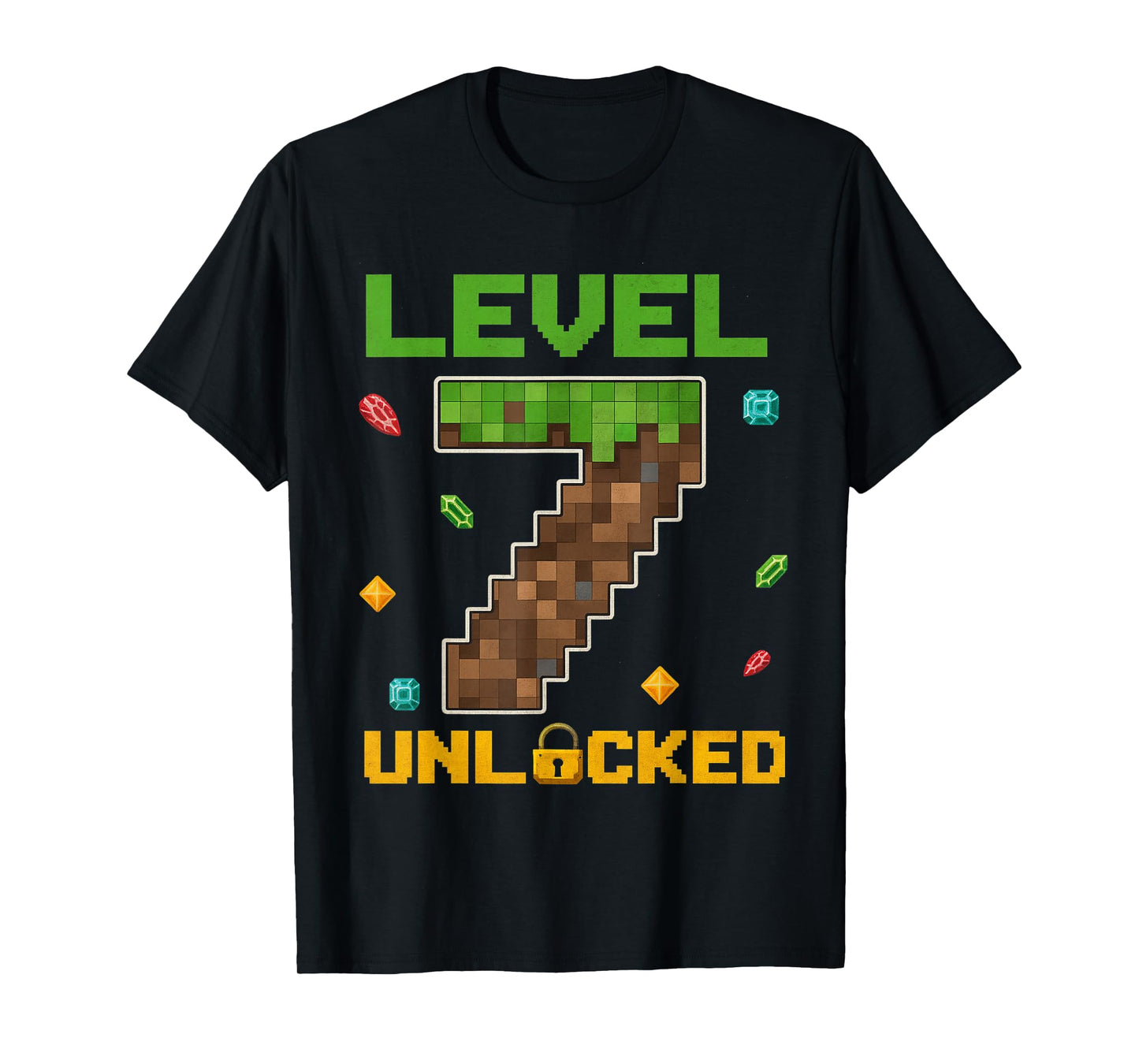 Retro Pixel Level 7 Unlocked Birthday Gamer Gift for Kid Boy T-Shirt