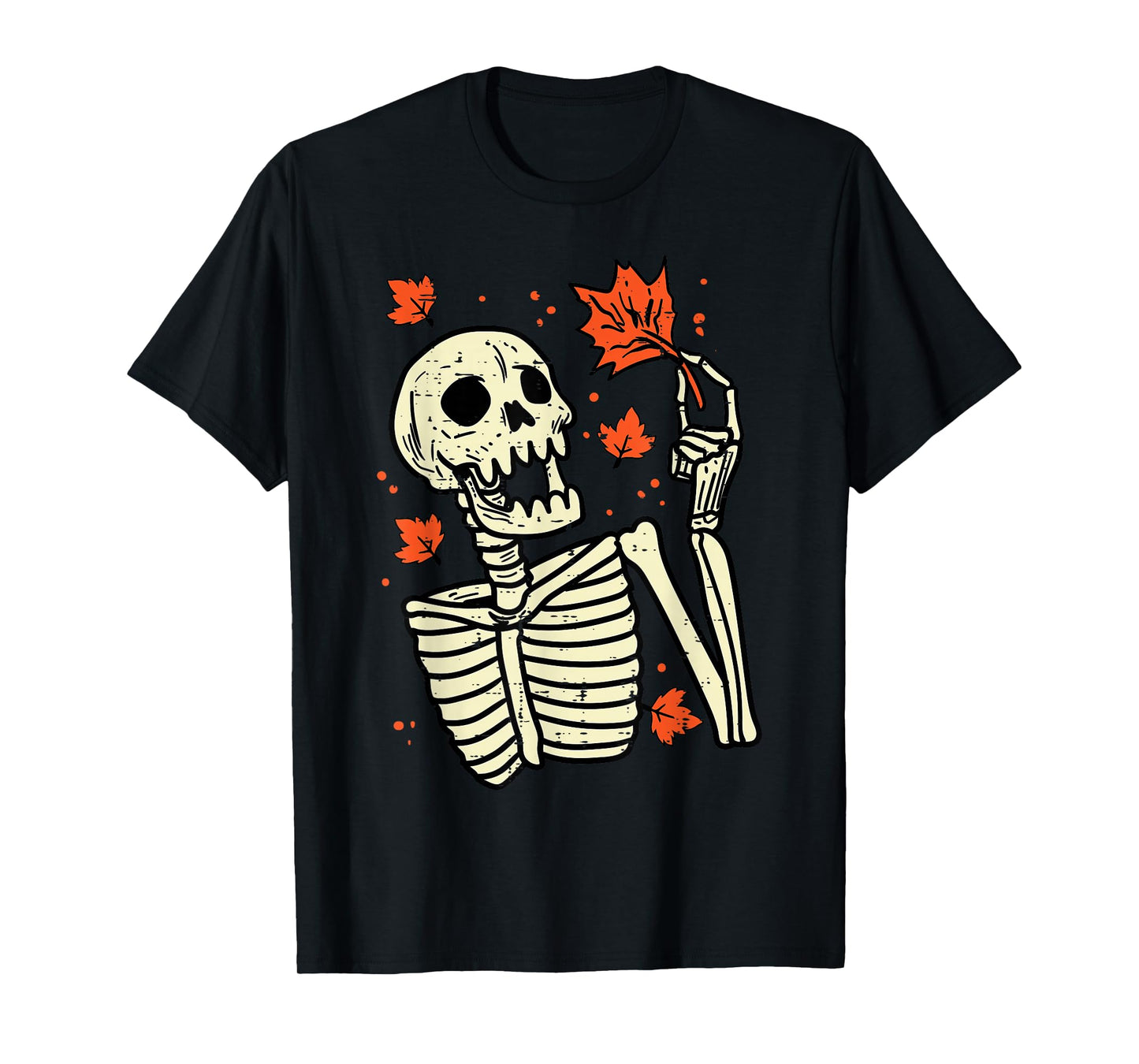 Skeleton Maple Leaf Skull Retro Vintage Halloween Fall Women T-Shirt