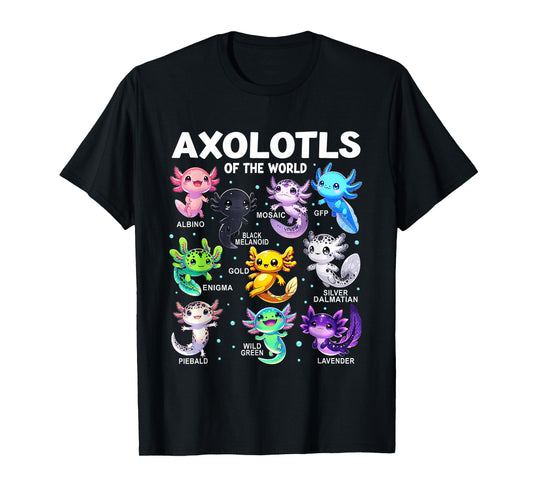 Kawaii Axolotls of The World Graphic Tees Axolotl Animals T-Shirt