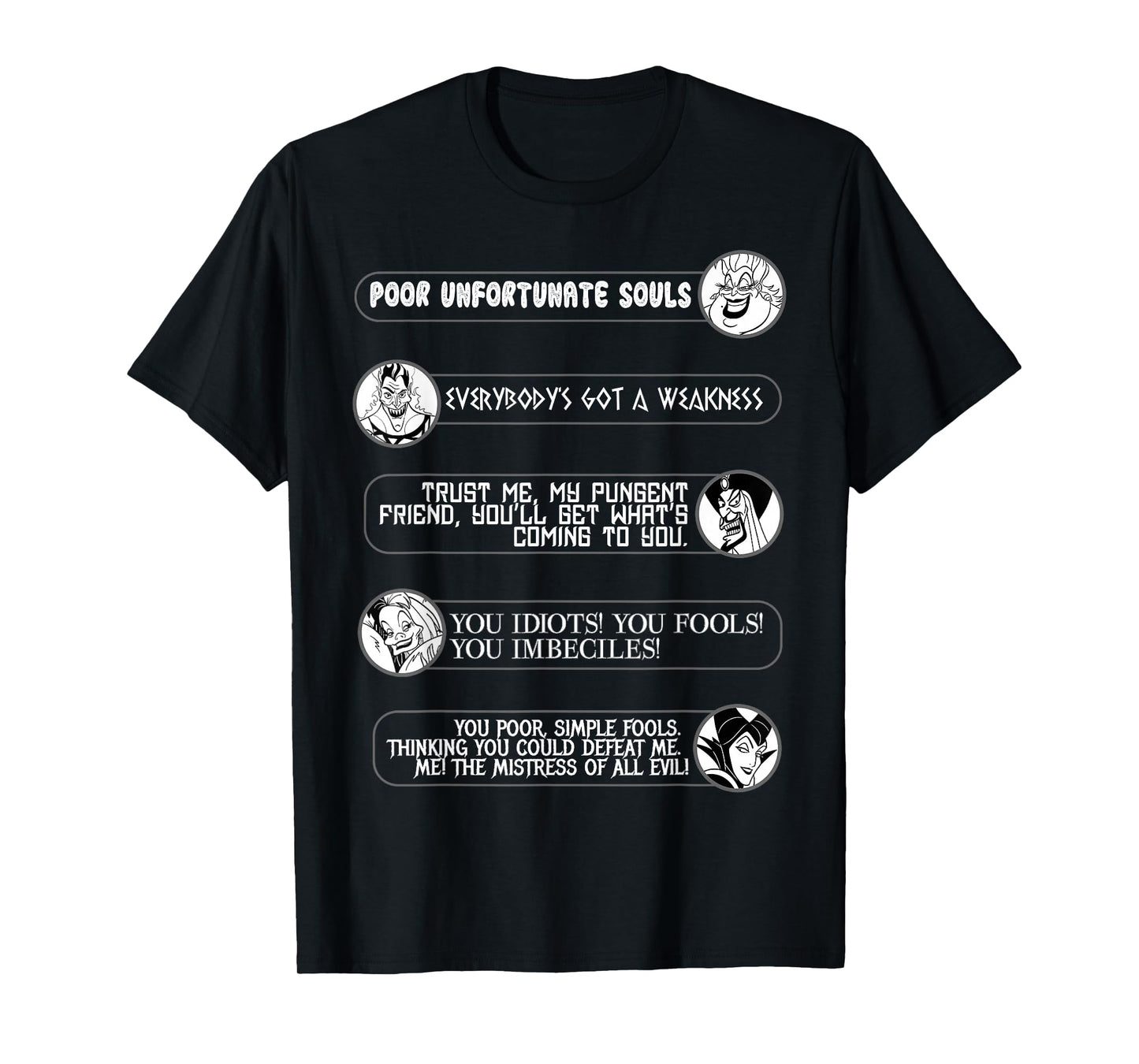 Disney Villains Movie Quotes Circle Portrait Graphic T-Shirt T-Shirt Small