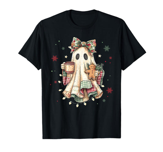 Funny Ghost Gingerbread Merry Christmas Xmas Lights Holiday T-Shirt