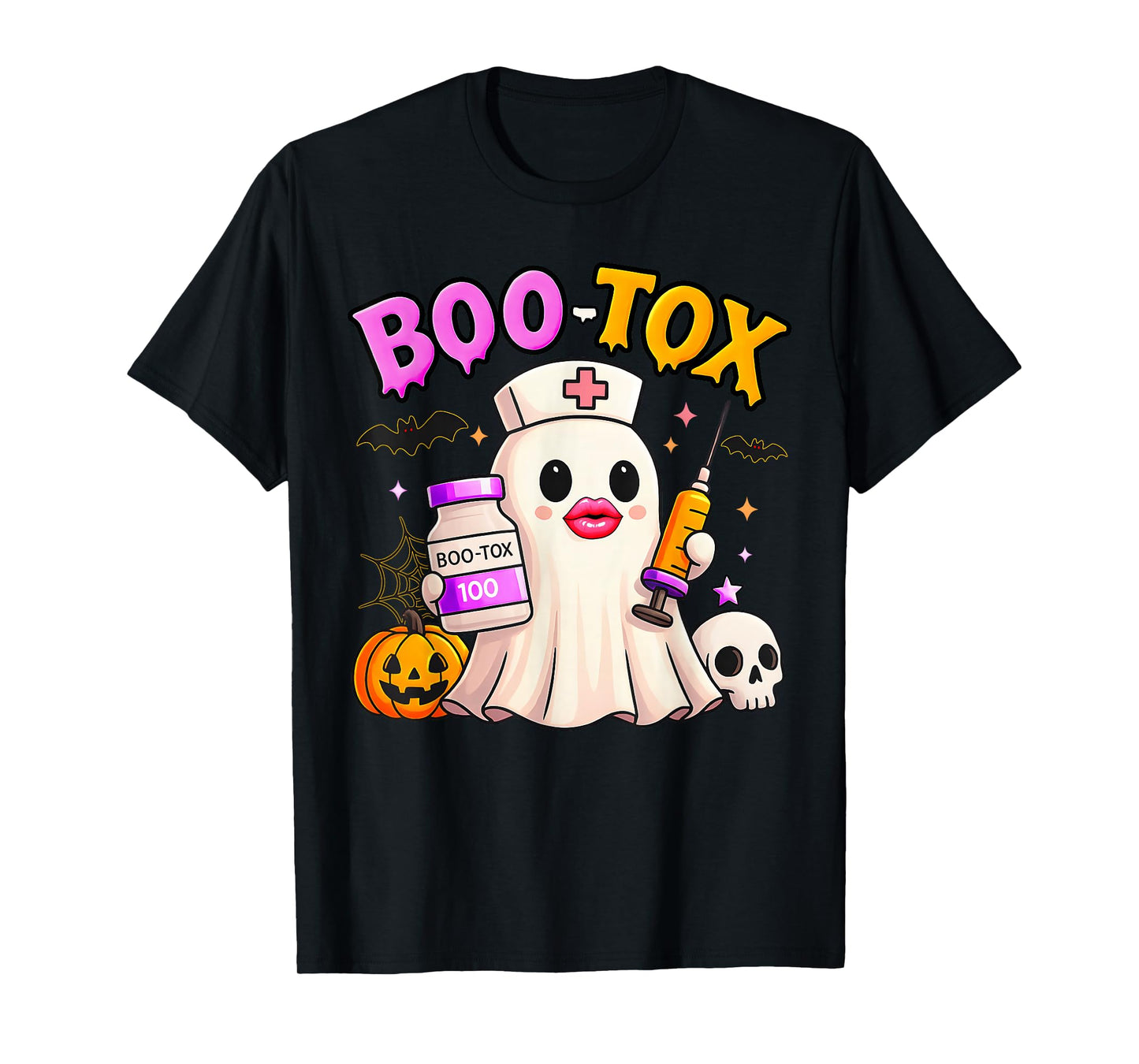 Funny Boo Tox Aesthetic Nurse Ghost Skull Pumpkin Halloween T-Shirt