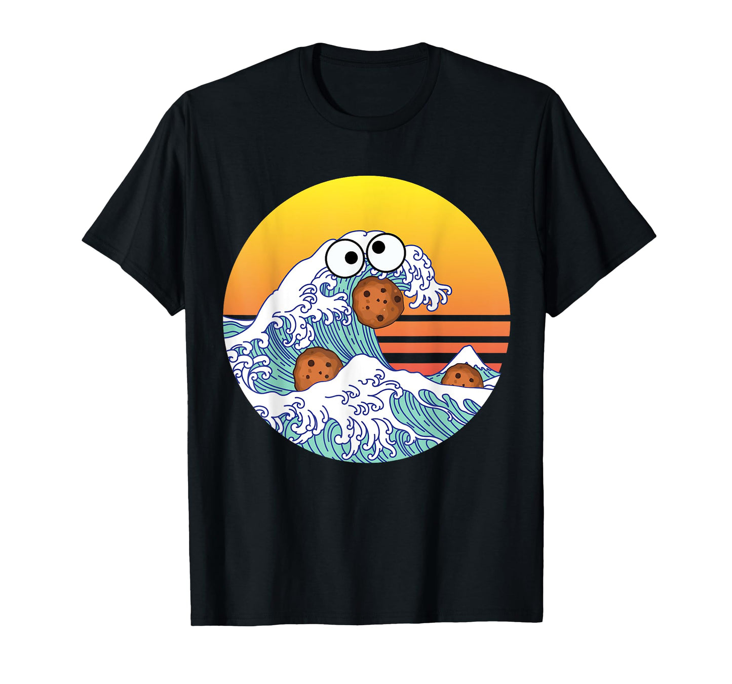 Retro Great Wave Monster Eating Cookies Funny Cookie Wave T-Shirt