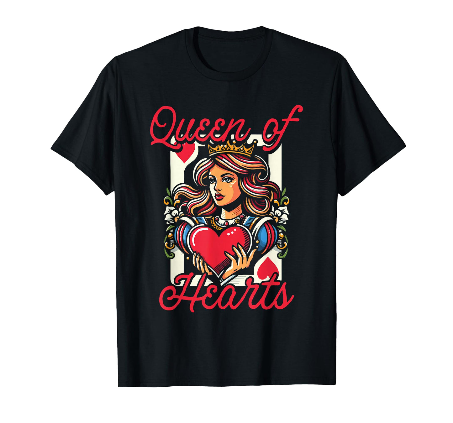 Queen Of Hearts Vintage Card Design Love Passion Girl Women T-Shirt