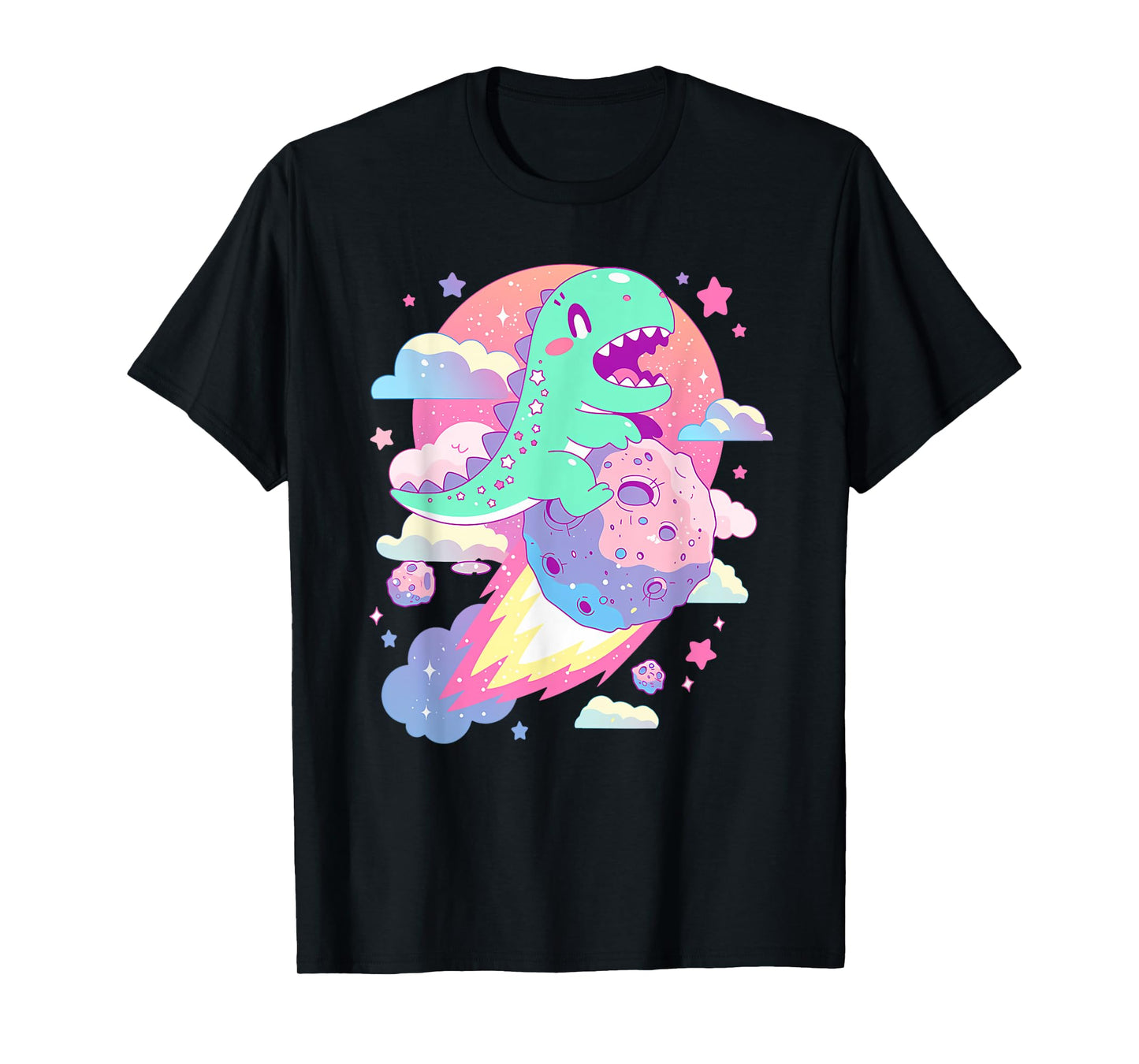 Kawaii Pastel Goth Creepy Cute Chibi Dinosaur on a Comet T-Shirt