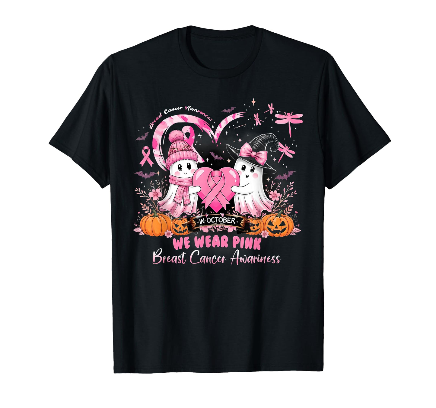 in October We Wear Pink Breast Cancer Dragonflies Awareness T-Shirt