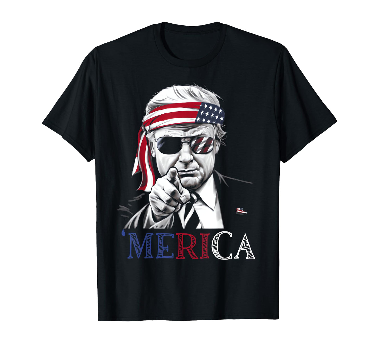 'MERICA TRUMP Happy 4th Of July Trump American Flag USA T-Shirt for Women Kids Men