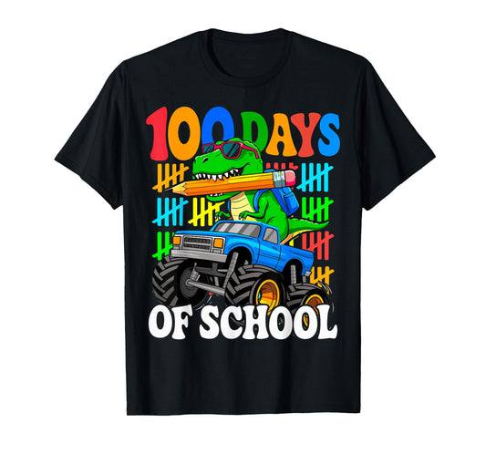 100th Day of School Monster Truck Dinosaur 100 Days School T-Shirt