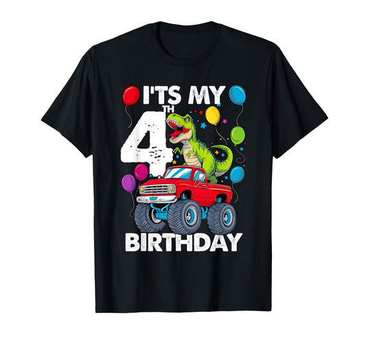 It's My 4th Birthday Dinosaur Monster Truck T-Shirt