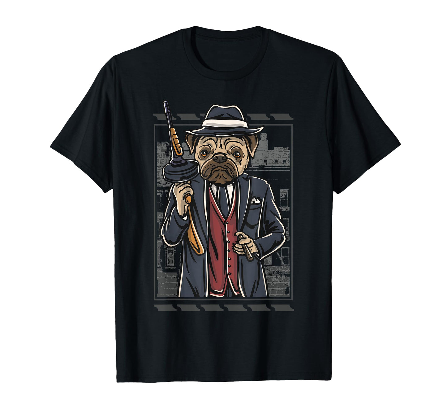 Funny mean looking Bad Pug Dog with Gun & cigar from 1920's T-Shirt for Men Women