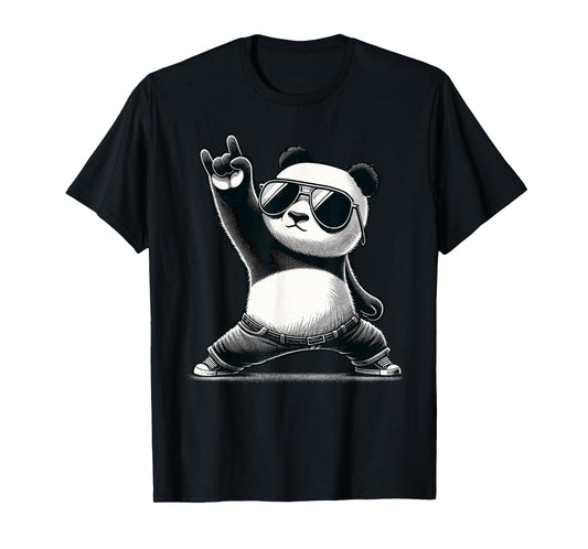 Retro Panda Rock Music Gift Men Kids Women Funny Panda T-Shirt