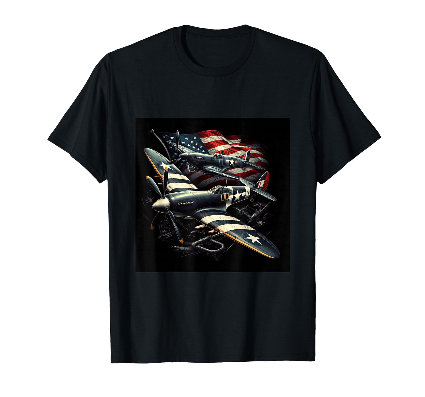 Spitfire F4U Corsair WW2 Airplanes US Flag T-Shirt