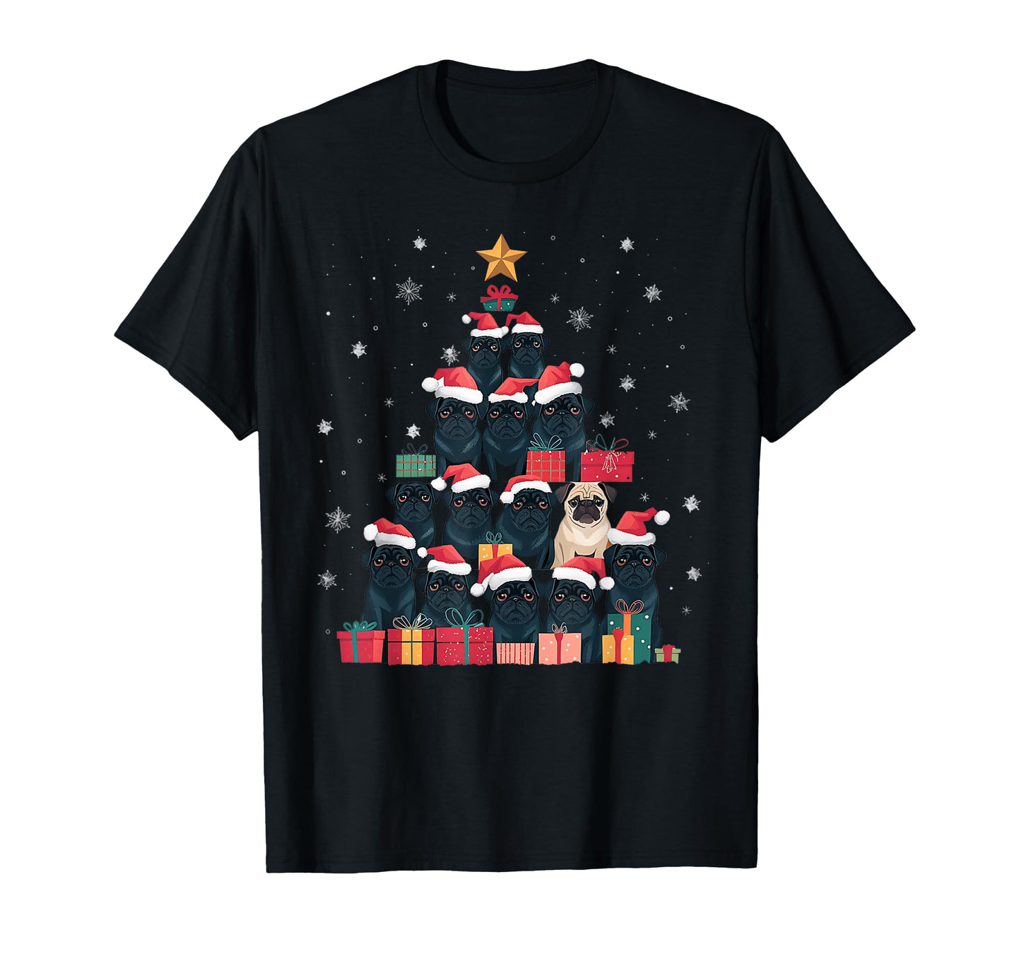 Black Pug Christmas Tree Dog Santa Xmas Merry Dogmas T-Shirt for Men Women Kids
