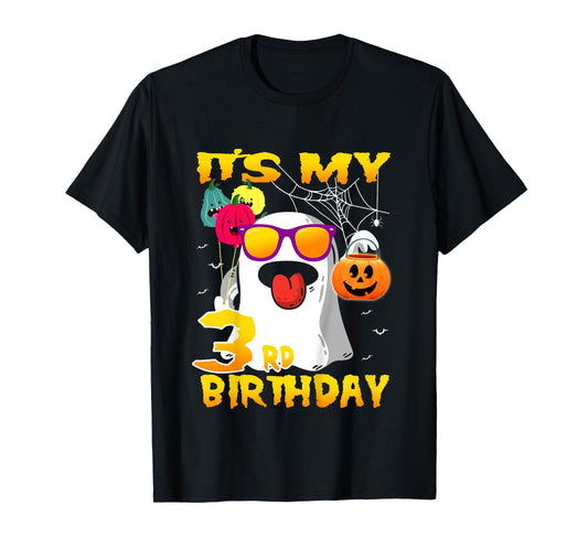 Kids It's My 3rd Birthday Ghost Pumpkin Halloween Party 3 years T-Shirt