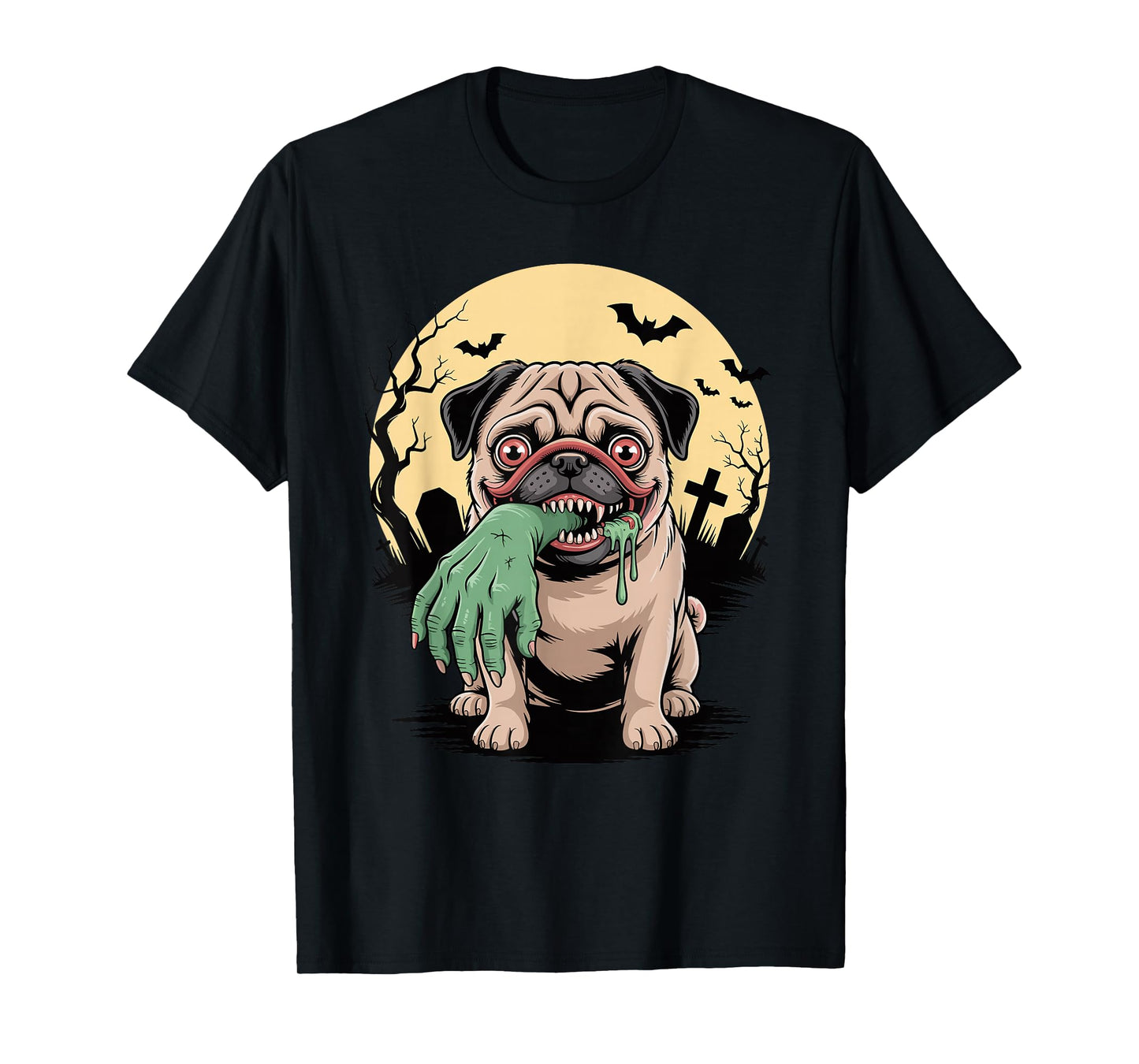 Halloween Moon Zombie Hand Pug Pugs T-Shirt