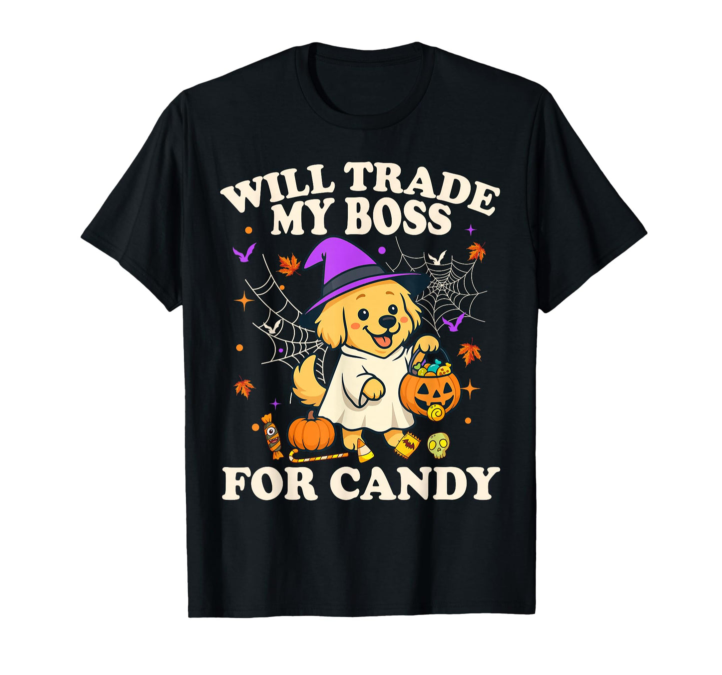 Funny Halloween Golden Retriever Dog Candy Trick or Treat T-Shirt