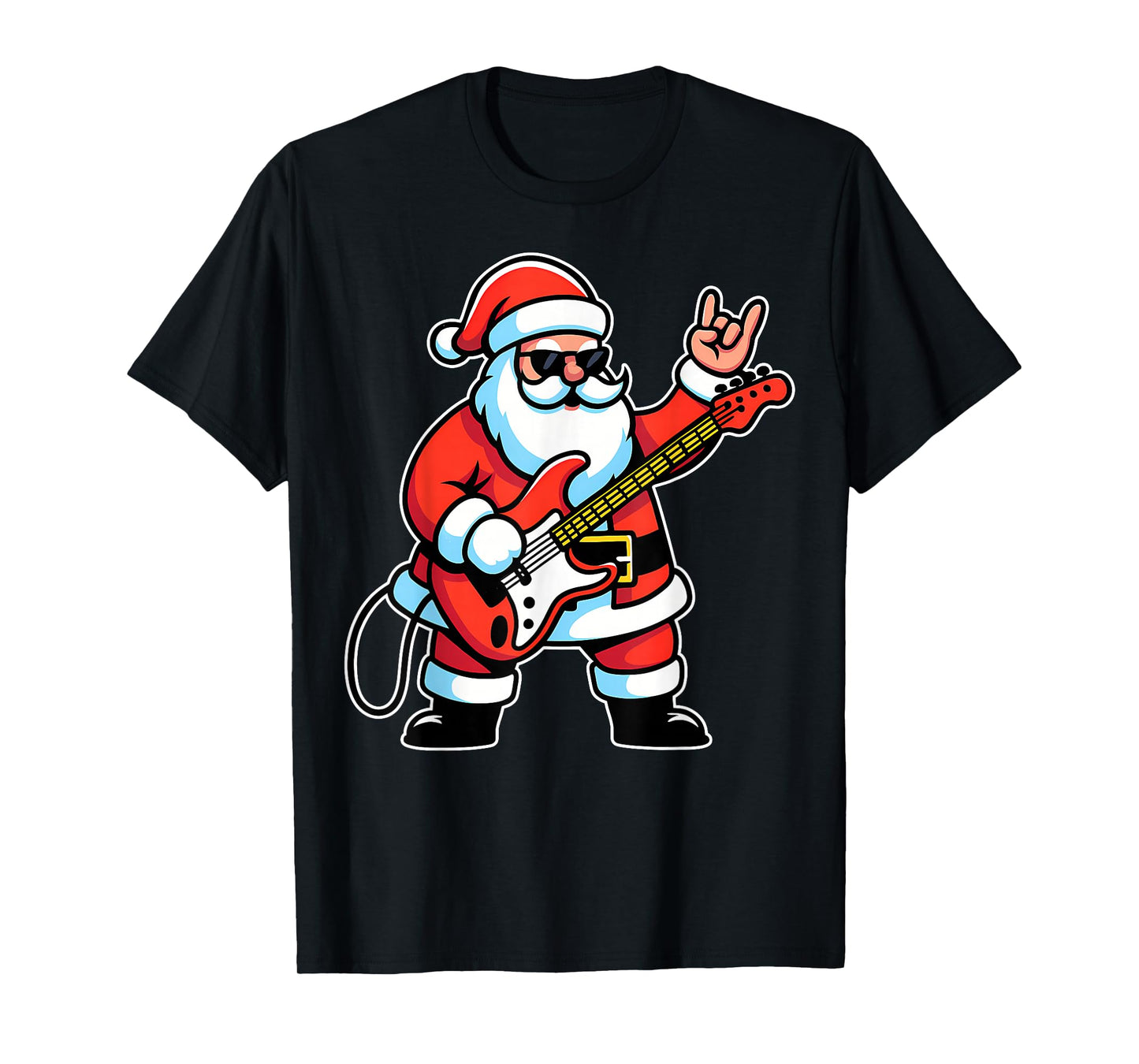 Rock & Roll Christmas Santa Claus Guitar Player Men Boy Kid T-Shirt