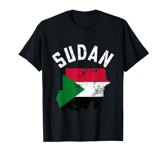 Distressed Patriotic Sudan Flag Map Men Women T-Shirt