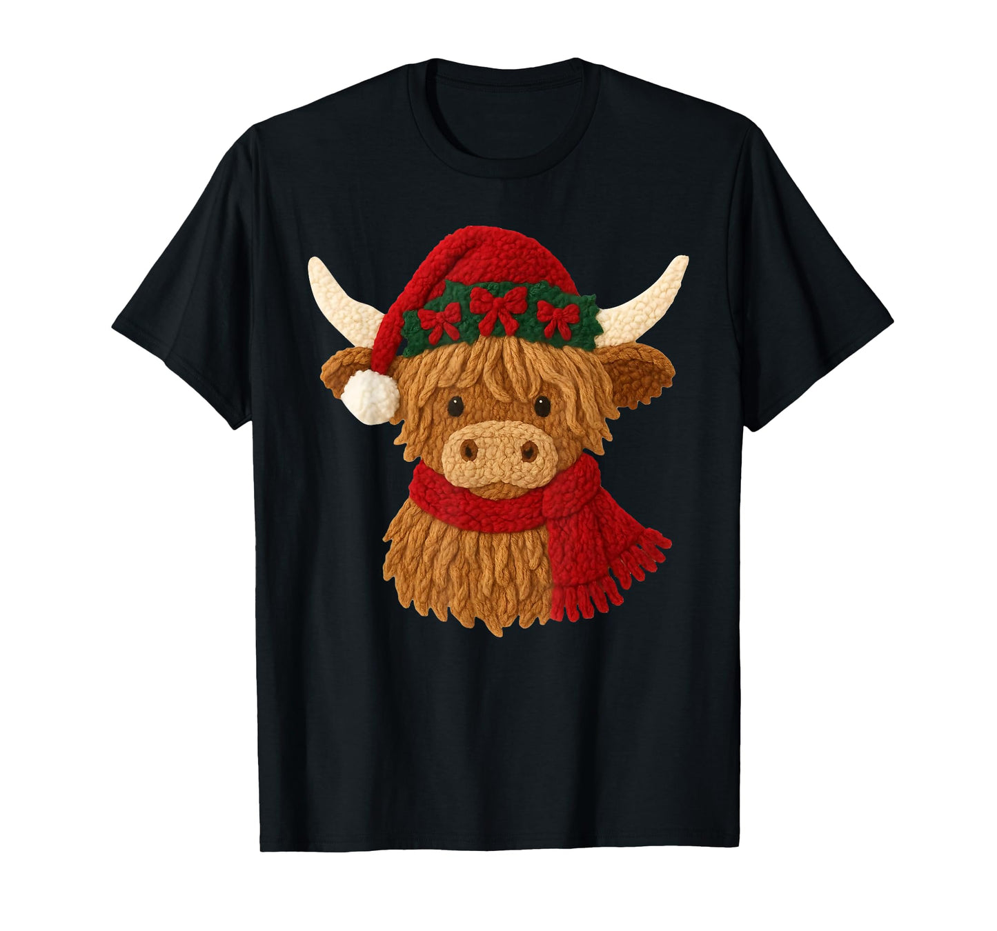 Crochet Highland Cow Christmas Winter Girly Kids Toddler T-Shirt