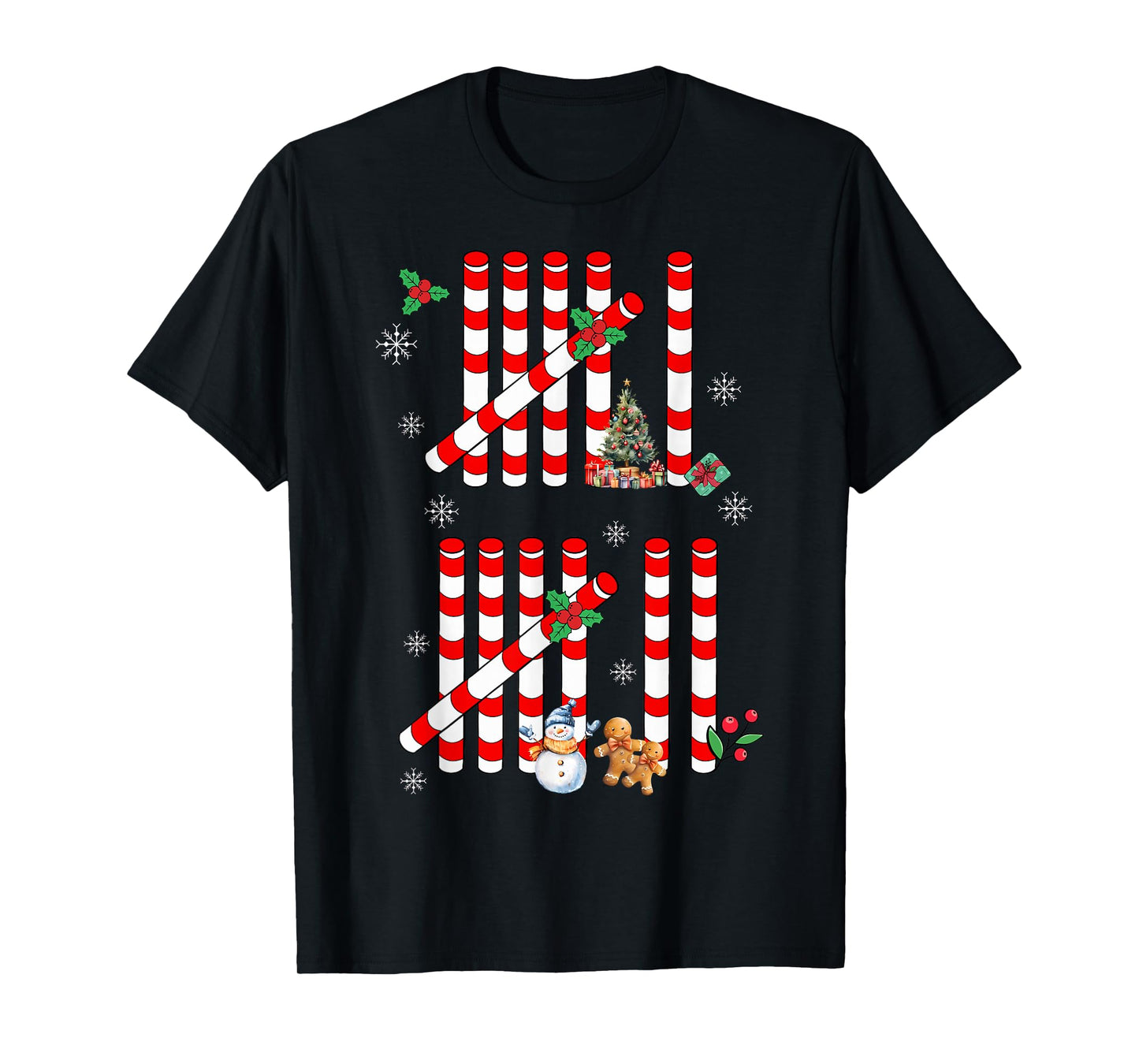 Funny 67 Candy Cane Tally Marks Christmas Six Seven Meme T-Shirt