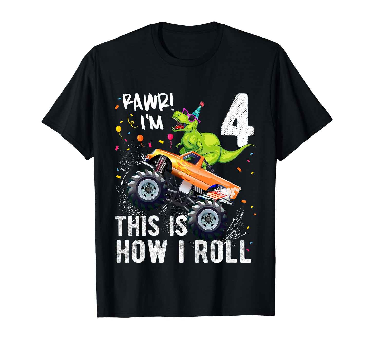 T Rex Dinosaur Monster Truck 4th Birthday Boys and Girls T-Shirt