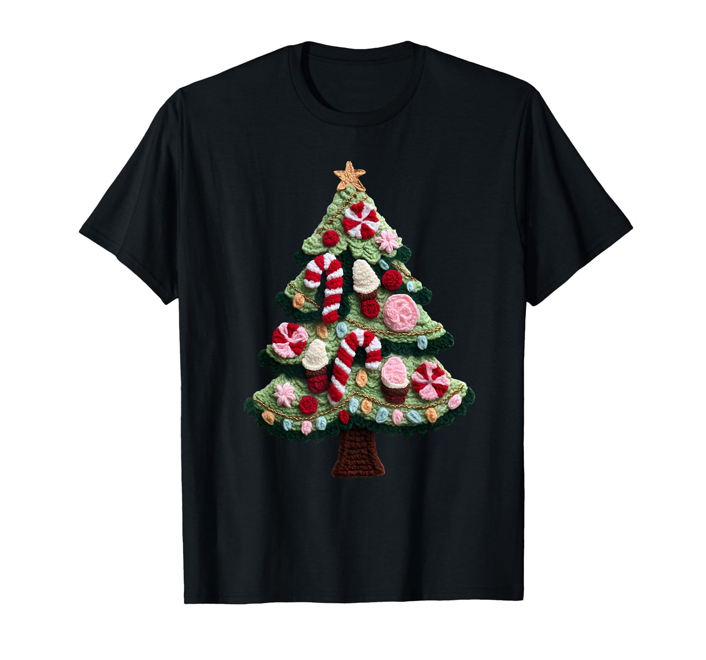 Christmas Tree Ornament Candy Cane Crochet Holiday Pajamas T-Shirt