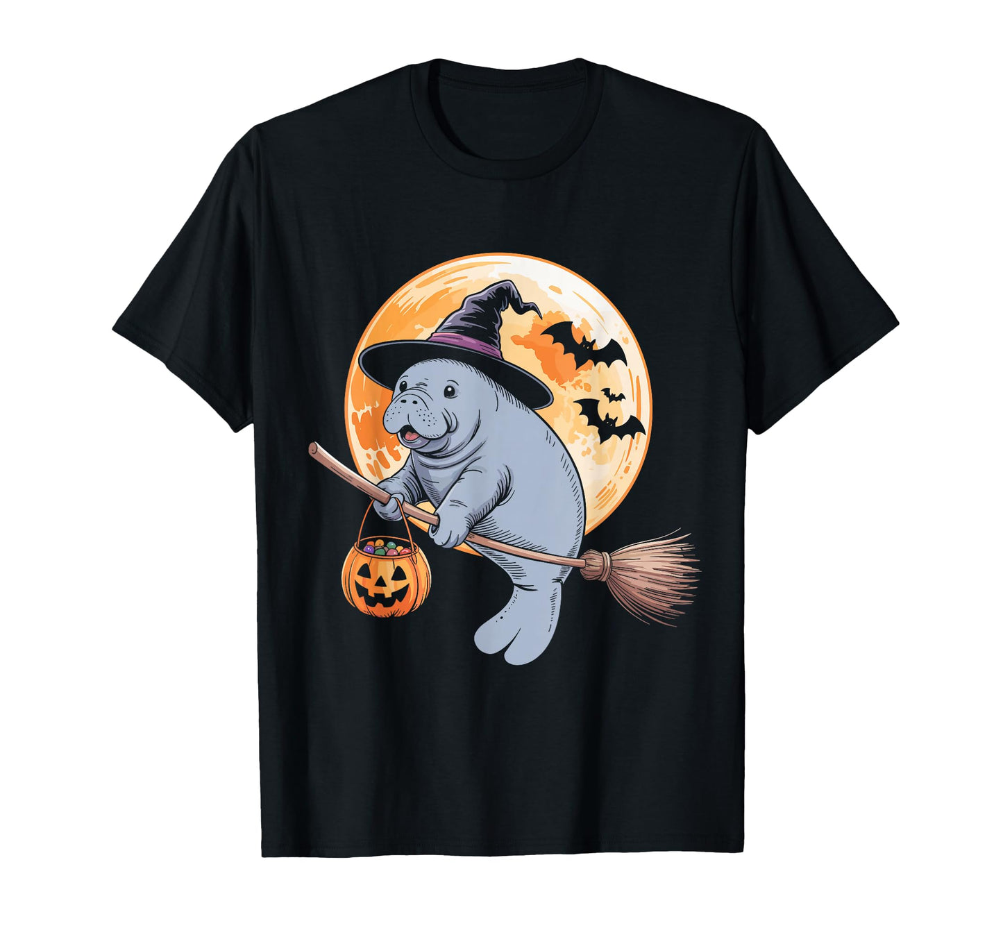 Manatee Witch Hat Pumpkin Halloween Costume Men Women Kids T-Shirt