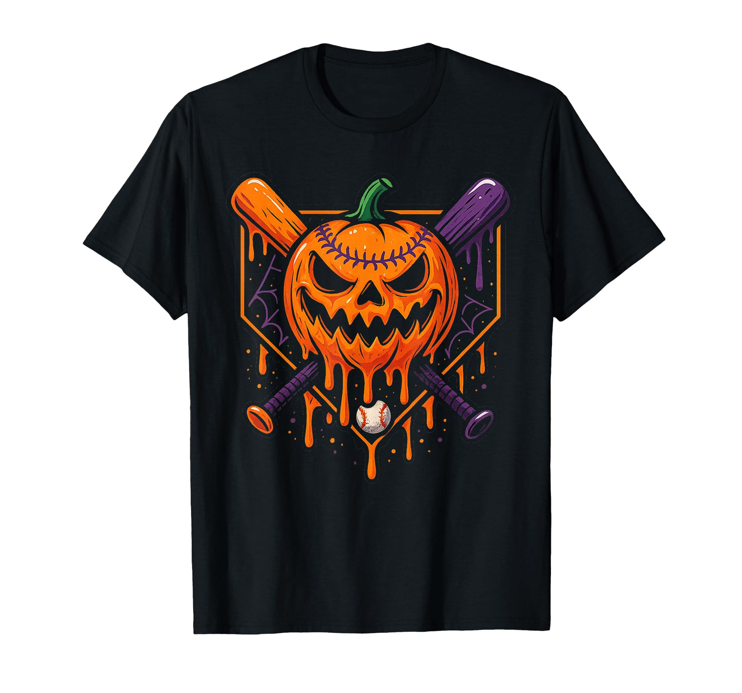 Pumpkin Halloween Baseball Ice Cream Drip Spooky Boys Youth T-Shirt