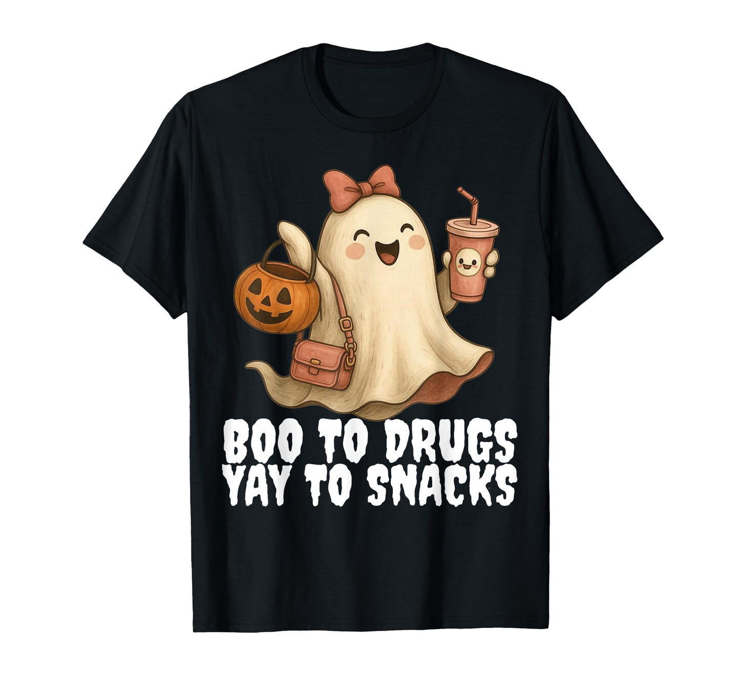 Drugs Ghost Drug Free Halloween Red Ribbon Week Teacher T-Shirt