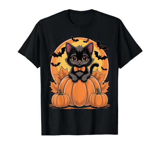 Retro Black Cat Pumpkin Halloween Costume Fall Autumn Season T-Shirt