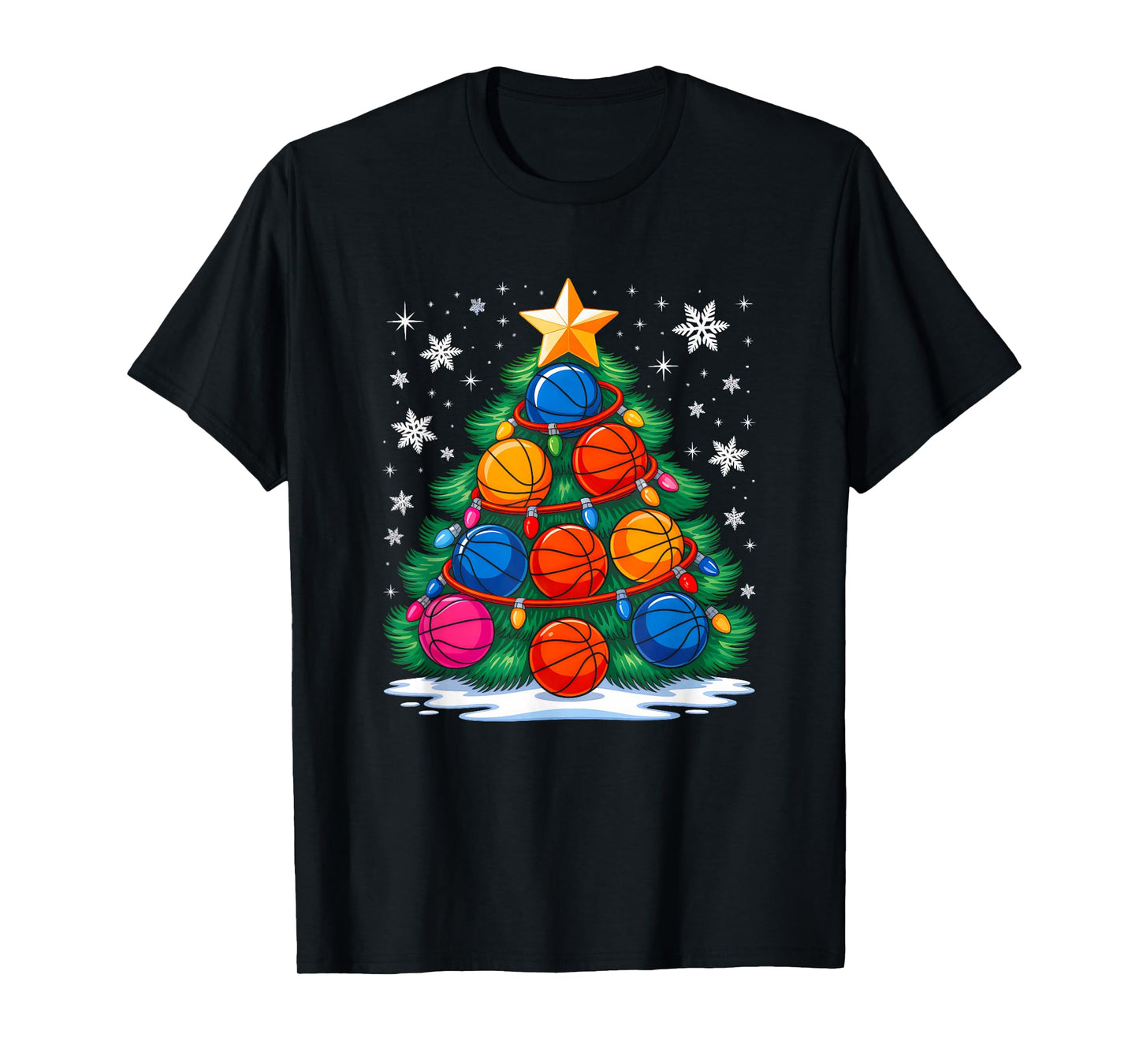 Basketball Player Christmas Tree Light Xmas Basketball Lover T-Shirt