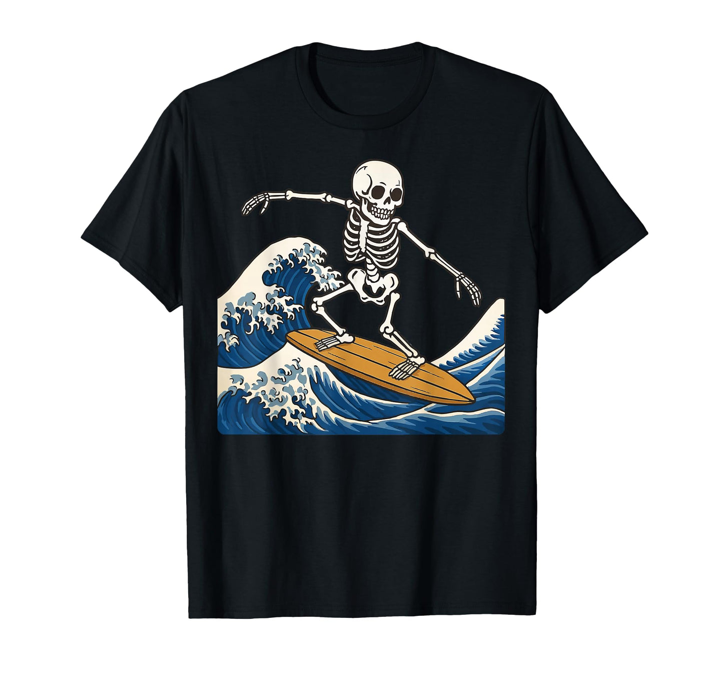 Skeleton Surfing Japanese Wave T-Shirt