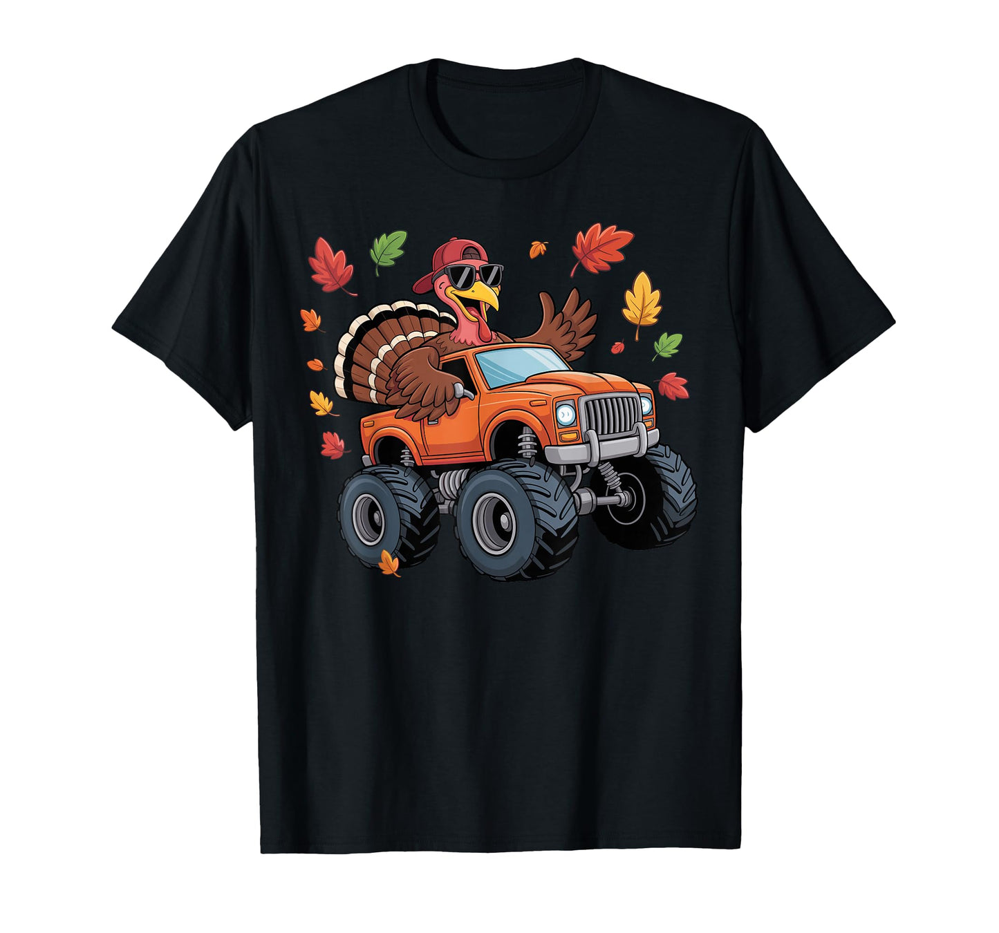 Thanksgiving Turkey Riding Monster Truck Boys Kids Youth T-Shirt