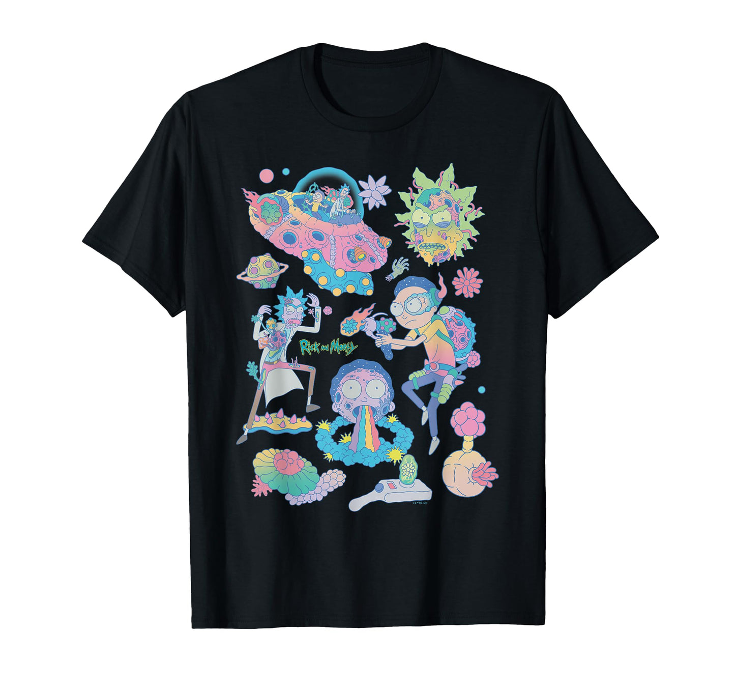 Rick and Morty Space Cruiser Pastel Alien Cartoon Fashion T-Shirt