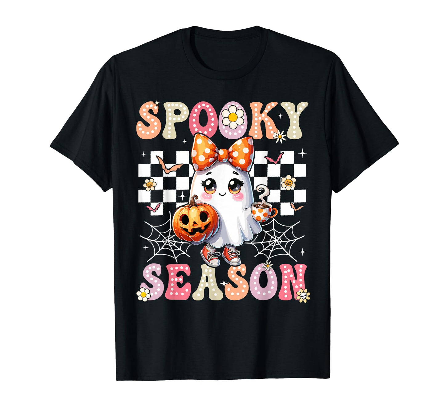 Spooky Season Retro Happy Halloween Ghost Women Toddler Girl T-Shirt