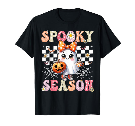 Spooky Season Retro Happy Halloween Ghost Women Toddler Girl T-Shirt