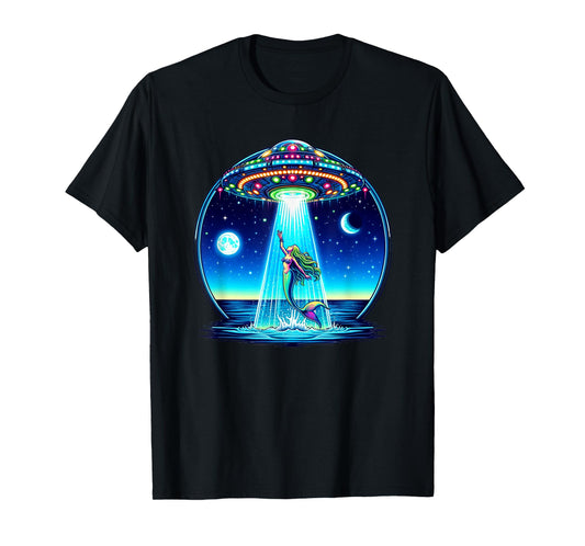 Mermaid Abduction Alien Invasion Funny UFO Spaceship T-Shirt