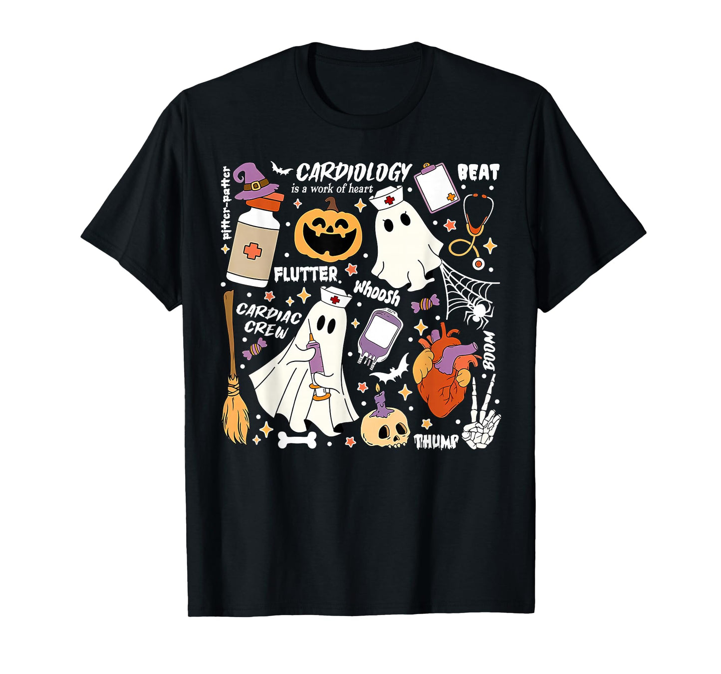 Cardiology Ghost Halloween Pumpkin CVICU Cardiac Nurse T-Shirt