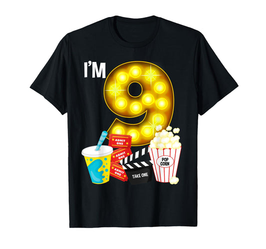 Movie Night Party 9th Birthday Movie Theme Kids Birthday T-Shirt