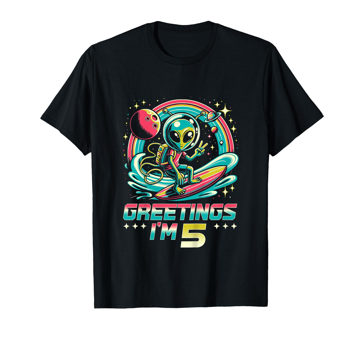 Kids 5th Birthday Alien Space Greetings I'm 5 Years Old T-Shirt